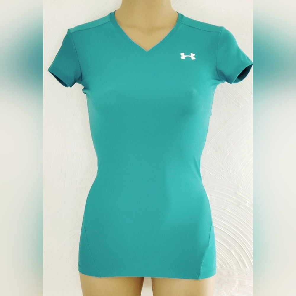 Under Armour Heatgear Top Juniors Small Fitted Stretch Teal EUC Perfect